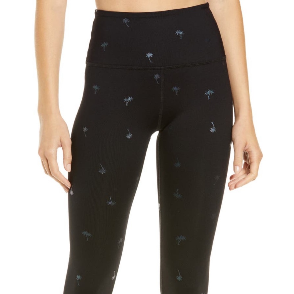Beyond Yoga Palm Tree Yoga Pants Black High Waist MIDI Leggings Shine On Tights